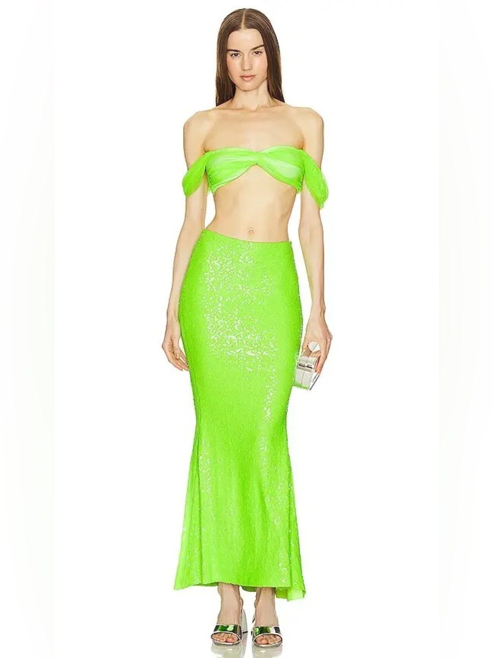 NWT Norma Kamali Sequin Obie Skirt in Neon Green ~ Sizes XS & M Available